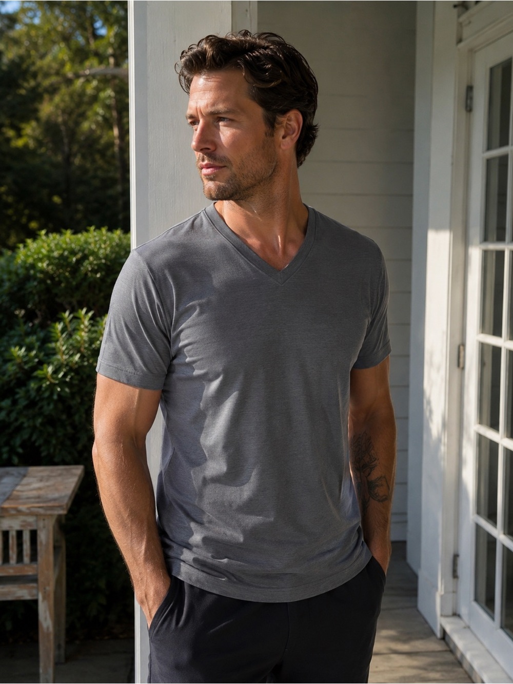 Lululemon Men’s Gray V Neck Tee Medium Minimalist Athletic Luxury Hiking Capsule